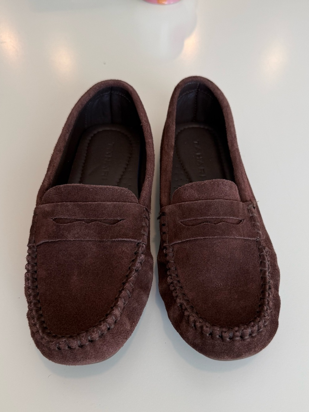 Tahari Brown Suede Penny Loafers